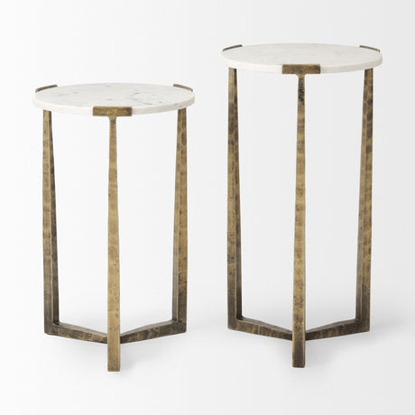 Atticus Marble and Antiqued Gold Metal Nesting Accent Tables (Set of 2) by Mercana at Eve Furniture