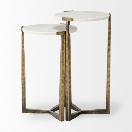 Atticus Marble and Antiqued Gold Metal Nesting Accent Tables (Set of 2) by Mercana at Eve Furniture