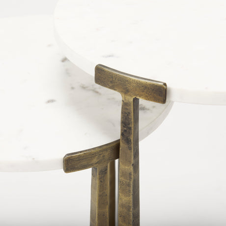 Atticus Marble and Antiqued Gold Metal Nesting Accent Tables (Set of 2) by Mercana at Eve Furniture