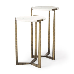 Atticus Marble and Antiqued Gold Metal Nesting Accent Tables (Set of 2) by Mercana at Eve Furniture