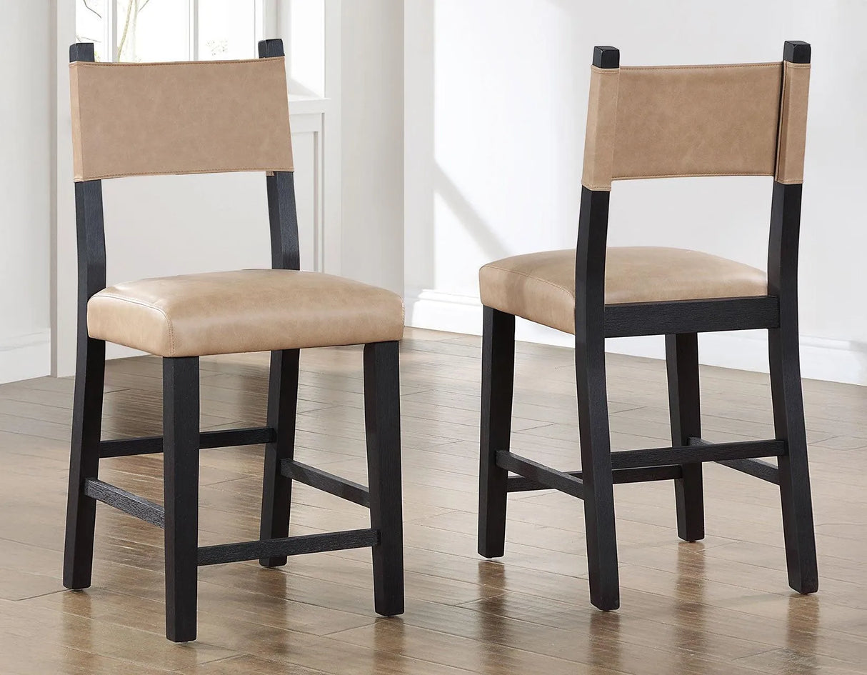 Aubrey 24″ Black Counter Chair with Camel Vegan Leather by Steve Silver at Eve Furniture