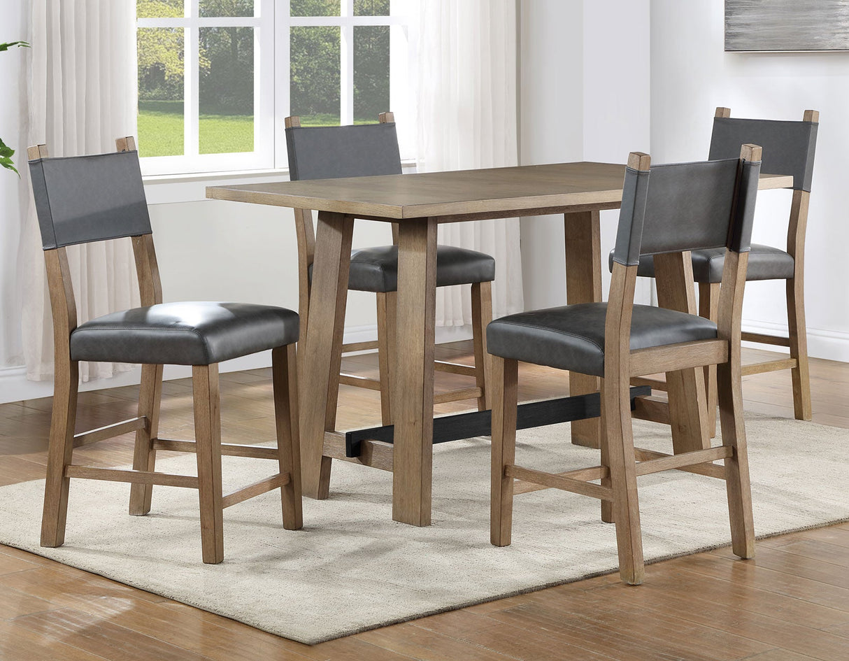 Aubrey 5-Piece 59.5″ Driftwood Finish Counter Dining Set