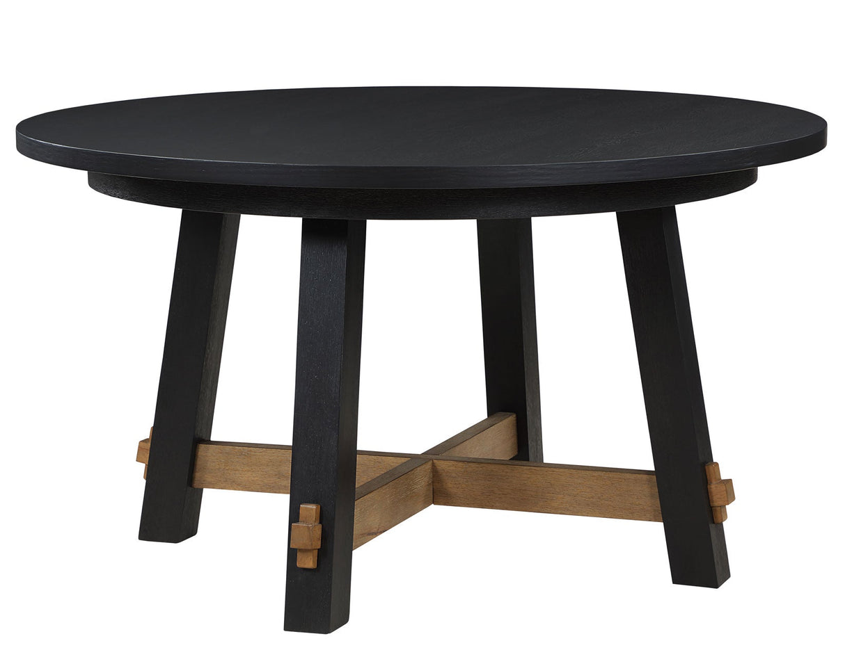 Aubrey 54″ Round Dining Table, Black with Driftwood Stretchers