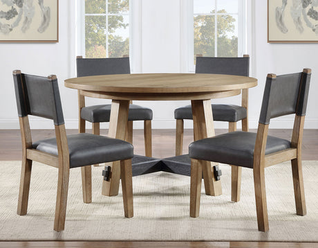 Aubrey 54″ Round Dining Table, Driftwood with Black Stretchers