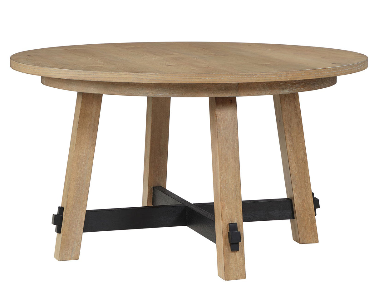 Aubrey 54″ Round Dining Table, Driftwood with Black Stretchers