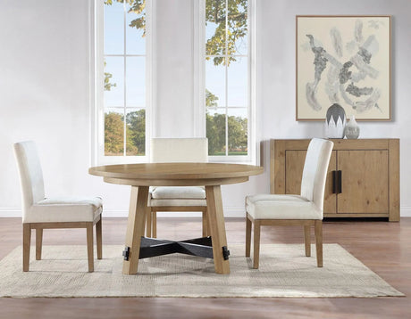 Aubrey 54″ Round Dining Table, Driftwood with Black Stretchers by Steve Silver at Eve Furniture