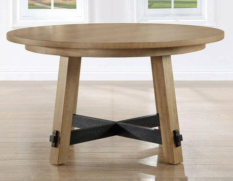 Aubrey 54″ Round Dining Table, Driftwood with Black Stretchers by Steve Silver at Eve Furniture