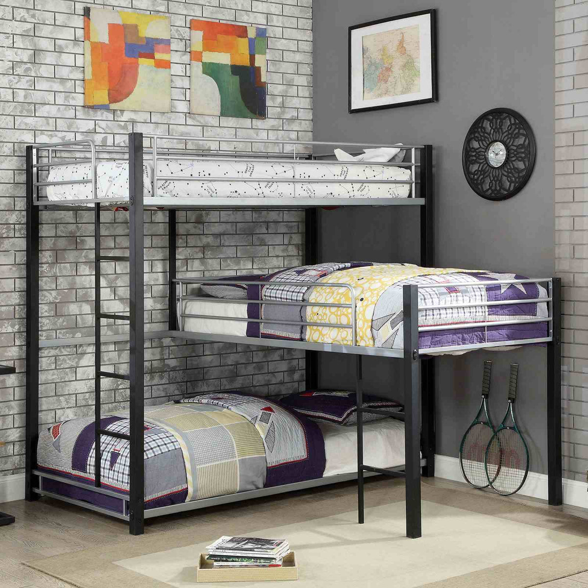 Aubrey Sand Black Twin Triple Decker Bed by Furniture of America at Eve Furniture