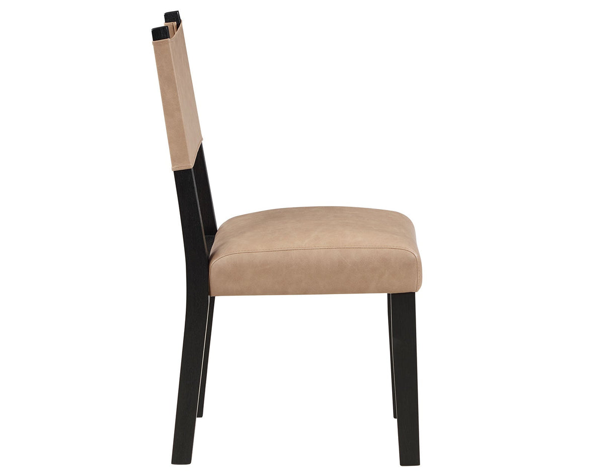 Aubrey Side Chair, Camel Vegan Leather  with Black wood finish