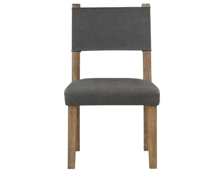 Aubrey Side Chair, Gray Vegan Leather with Driftwood wood finish by Steve Silver at Eve Furniture