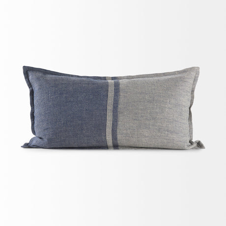 Aubrielle Gray and Blue Fabric Color Blocked Decorative Pillow Cover by Mercana at Eve Furniture