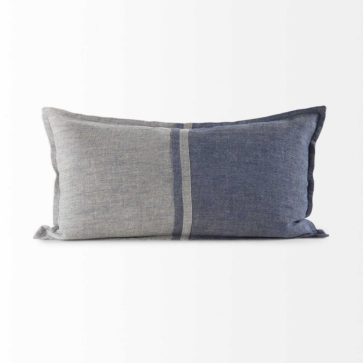Aubrielle Gray and Blue Fabric Color Blocked Decorative Pillow Cover by Mercana at Eve Furniture