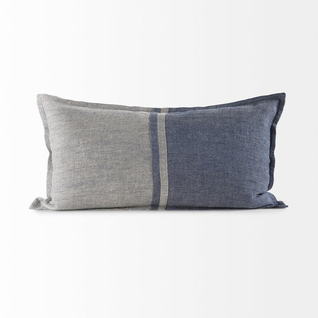 Aubrielle Gray and Blue Fabric Color Blocked Decorative Pillow Cover by Mercana at Eve Furniture