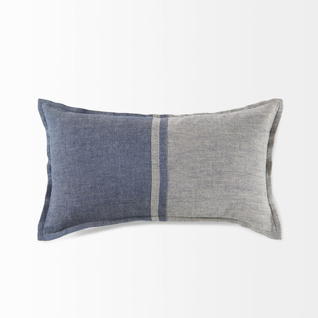 Aubrielle Gray and Blue Fabric Color Blocked Decorative Pillow Cover by Mercana at Eve Furniture