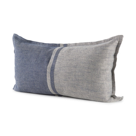 Aubrielle Gray and Blue Fabric Color Blocked Decorative Pillow Cover by Mercana at Eve Furniture