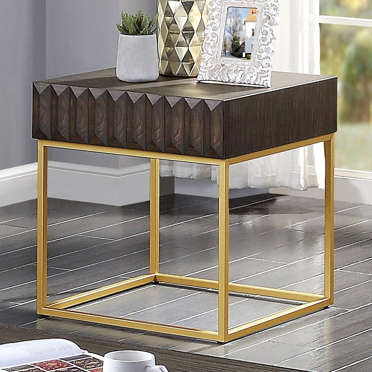 Augsburg Walnut/Gold End Table by Furniture of America at Eve Furniture