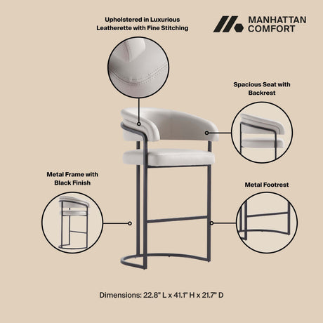 Augusta Barstool in Light Grey (set of 3) by Manhattan Comfort at Eve Furniture