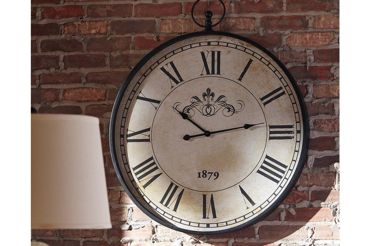 Augustina Antique Black Wall Clock by Ashley at Eve Furniture