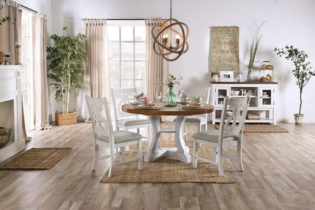 Auletta Distressed White/Distressed Dark Oak Round Table by Furniture of America at Eve Furniture