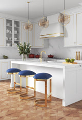 Aura Bar Stool in Blue and Polished Brass by Manhattan Comfort at Eve Furniture
