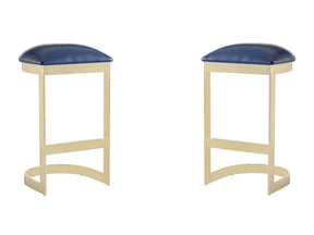 Aura Bar Stool in Blue and Polished Brass (set of 2) by Manhattan Comfort at Eve Furniture