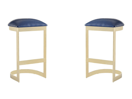 Aura Bar Stool in Blue and Polished Brass (set of 2) by Manhattan Comfort at Eve Furniture