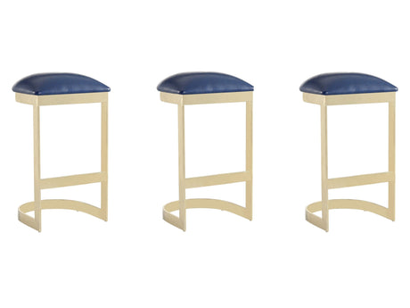 Aura Bar Stool in Blue and Polished Brass (set of 3) by Manhattan Comfort at Eve Furniture