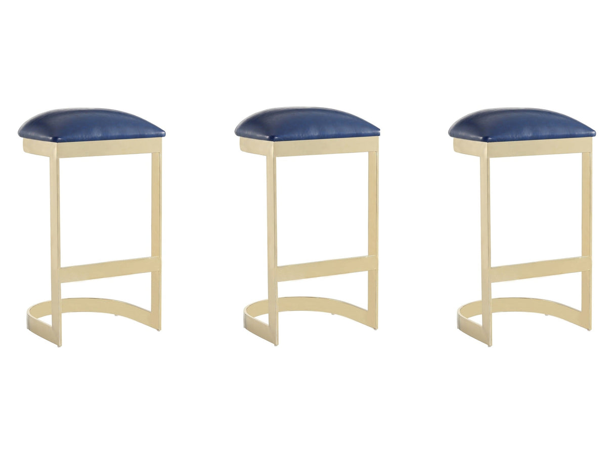 Aura Bar Stool in Blue and Polished Brass (set of 3) by Manhattan Comfort at Eve Furniture
