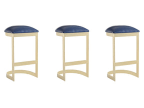 Aura Bar Stool in Blue and Polished Brass (set of 3) by Manhattan Comfort at Eve Furniture