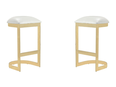 Aura Bar Stool in White and Polished Brass (set of 2) by Manhattan Comfort at Eve Furniture