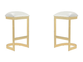 Aura Bar Stool in White and Polished Brass (set of 2) by Manhattan Comfort at Eve Furniture