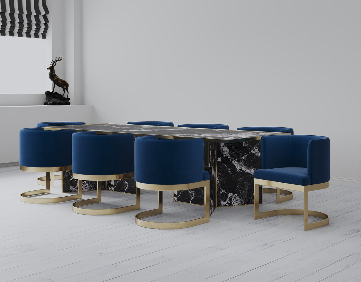 Aura Dining Chair in Royal Blue and Polished Brass by Manhattan Comfort at Eve Furniture
