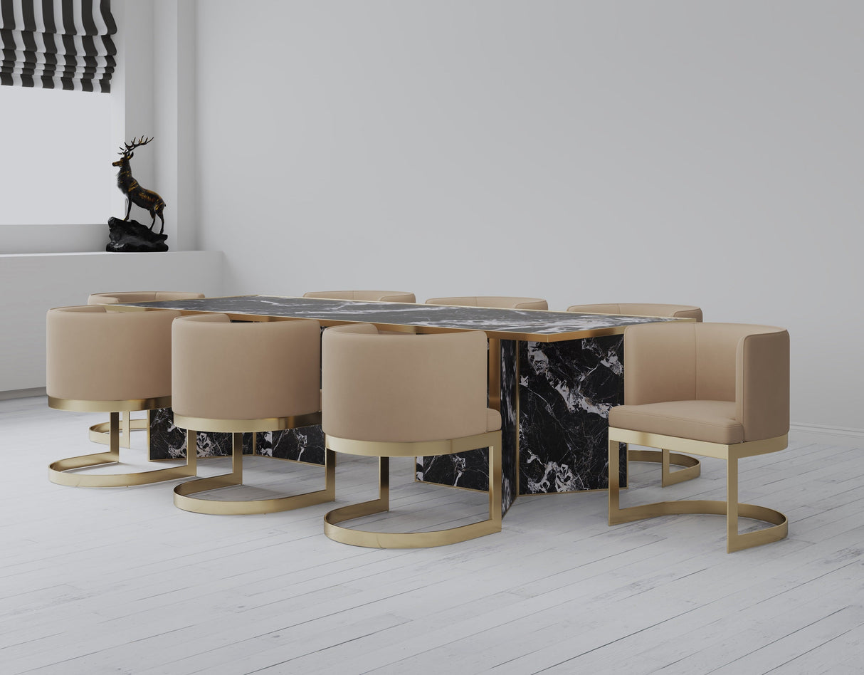 Aura Dining Chair in Sand and Polished Brass by Manhattan Comfort at Eve Furniture