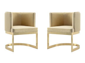 Aura Dining Chair in Sand and Polished Brass (set of 2) by Manhattan Comfort at Eve Furniture