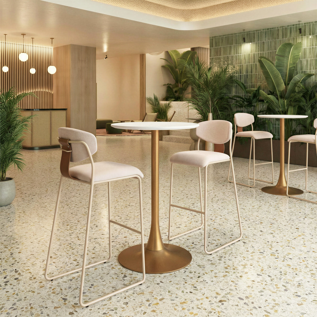 Auray White & Gold Bar Table by Zuomod at Eve Furniture