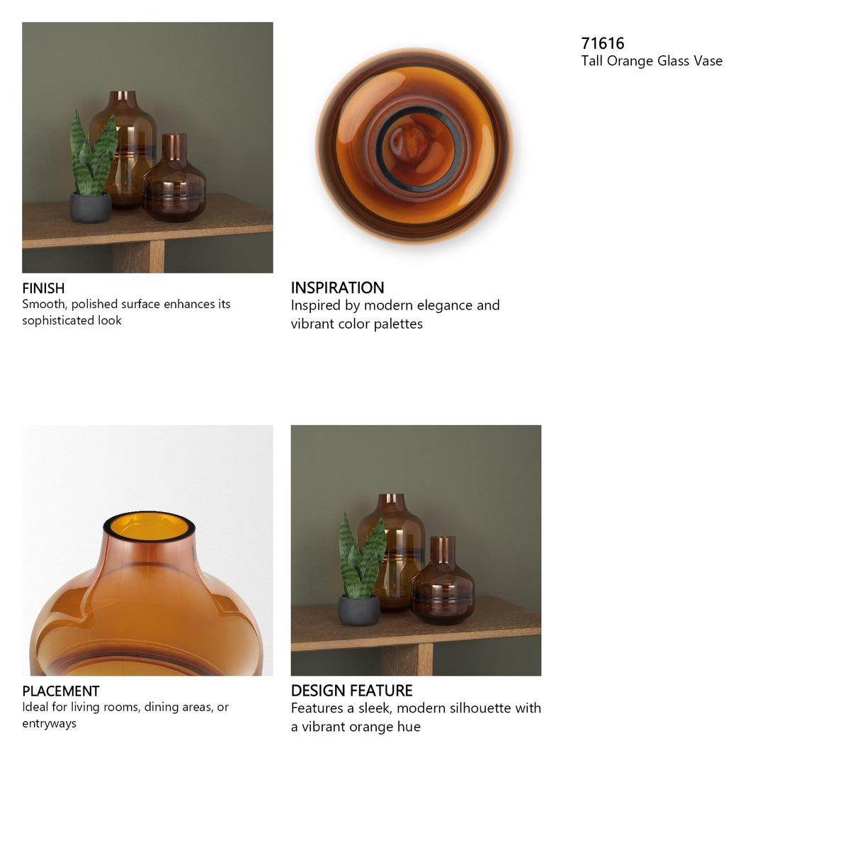 Aurel Tall Orange Glass Vase by Mercana at Eve Furniture
