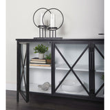 Aurelia 79.0L x 16.0W x 33.0H Black and White Metal Four Door Glass Cabinet by Mercana at Eve Furniture