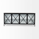 Aurelia 79.0L x 16.0W x 33.0H Black and White Metal Four Door Glass Cabinet by Mercana at Eve Furniture