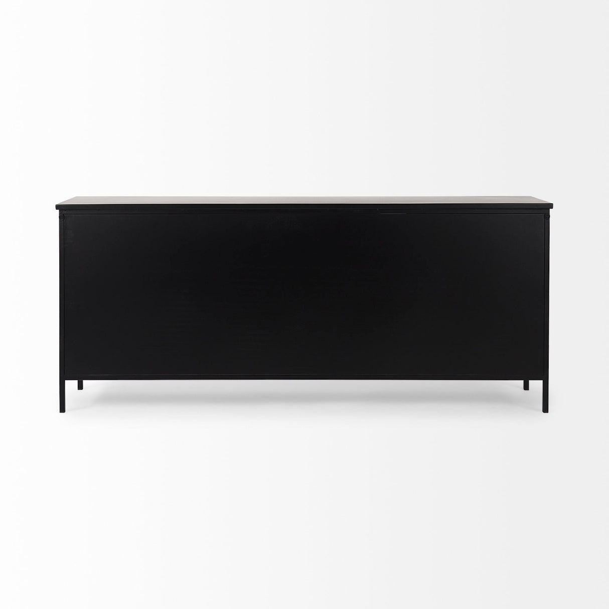 Aurelia 79.0L x 16.0W x 33.0H Black and White Metal Four Door Glass Cabinet by Mercana at Eve Furniture