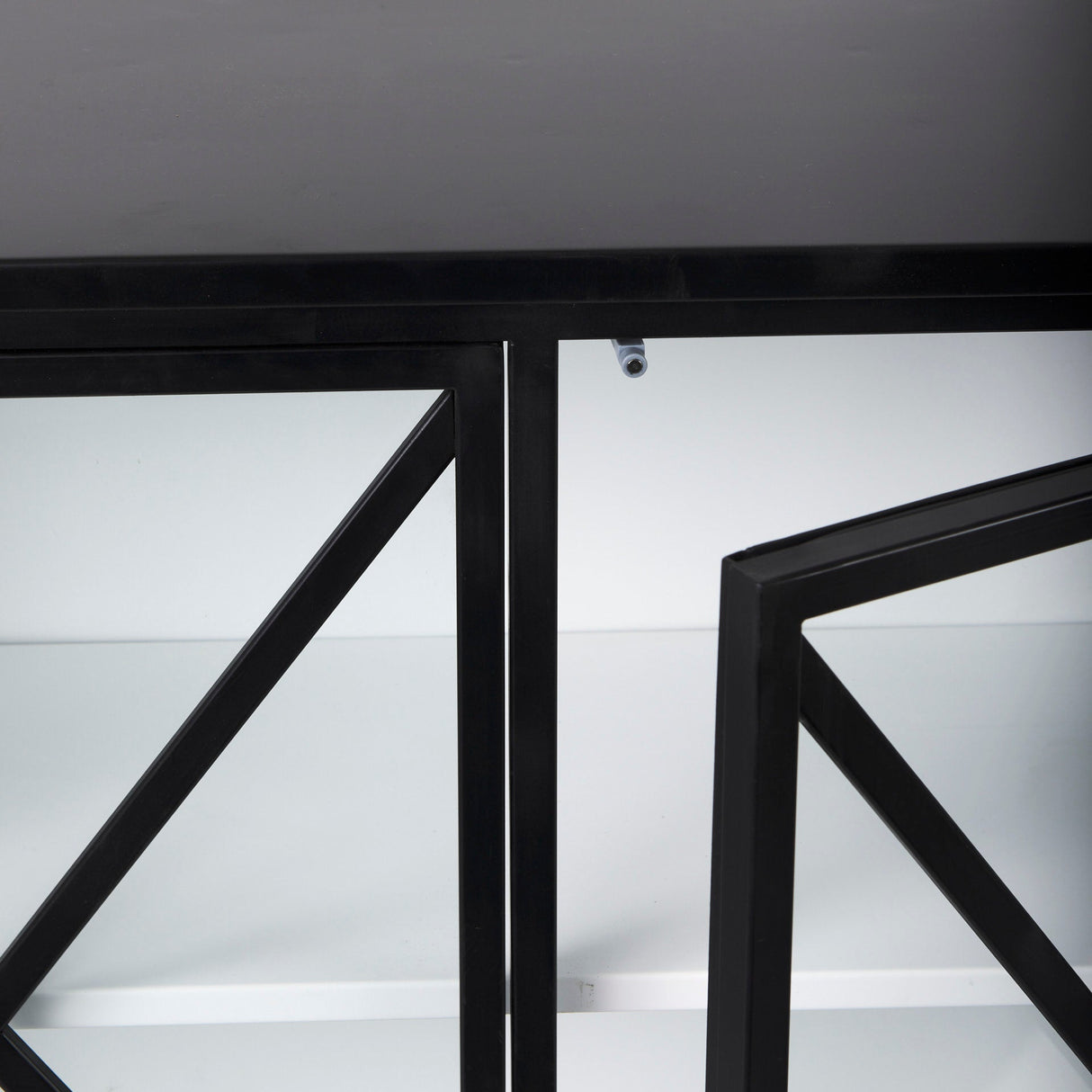 Aurelia 79.0L x 16.0W x 33.0H Black and White Metal Four Door Glass Cabinet by Mercana at Eve Furniture