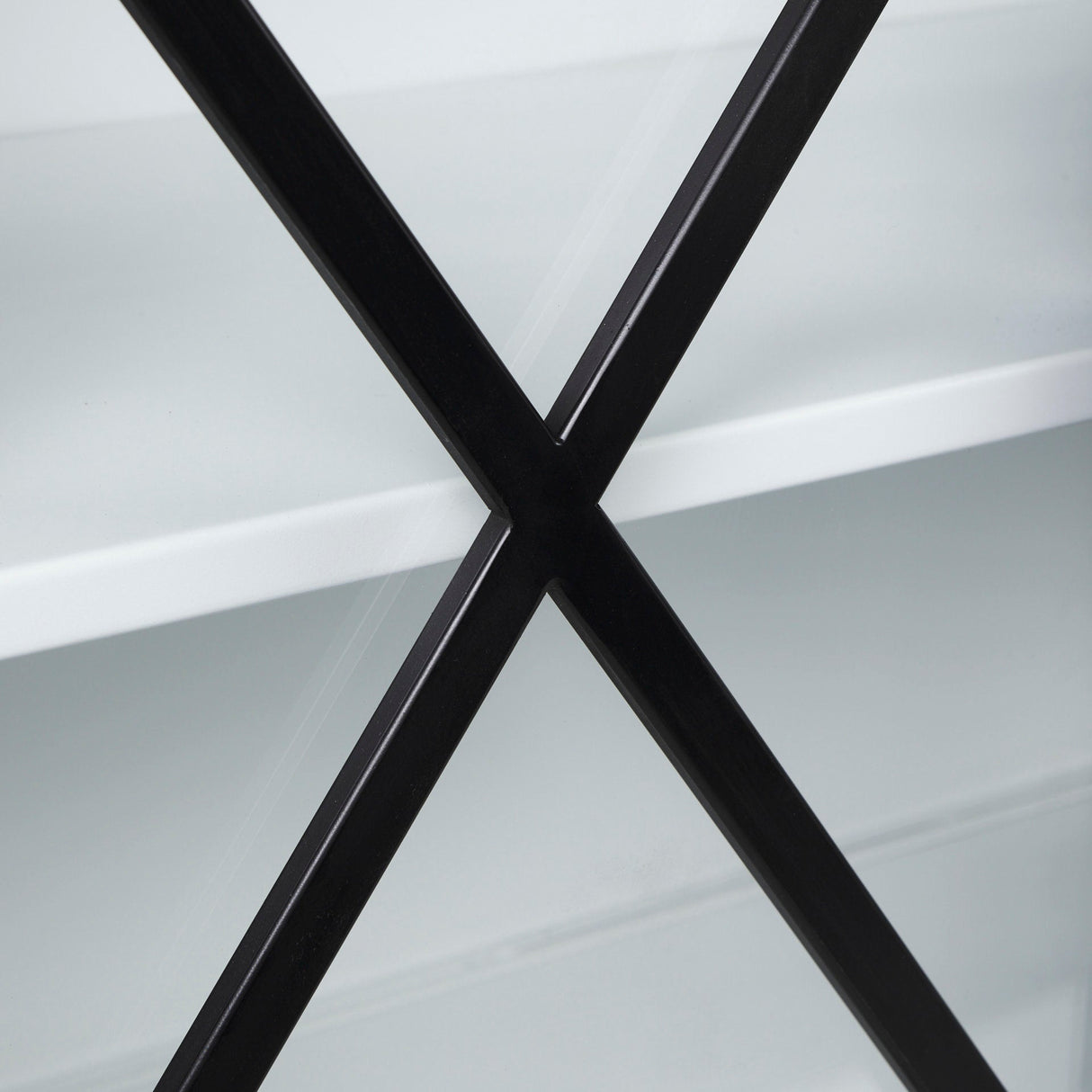 Aurelia 79.0L x 16.0W x 33.0H Black and White Metal Four Door Glass Cabinet by Mercana at Eve Furniture