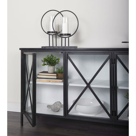 Aurelia Black and White Metal Four Door Glass Cabinet by Mercana at Eve Furniture