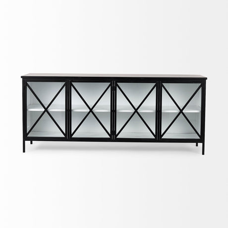 Aurelia Black and White Metal Four Door Glass Cabinet by Mercana at Eve Furniture