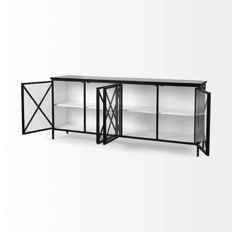 Aurelia Black and White Metal Four Door Glass Cabinet by Mercana at Eve Furniture