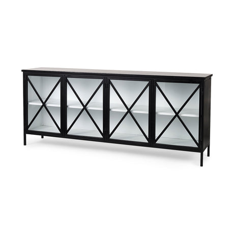 Aurelia Black and White Metal Four Door Glass Cabinet by Mercana at Eve Furniture