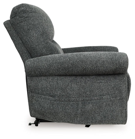 Aureta Charcoal Power Lift Recliner by Ashley at Eve Furniture