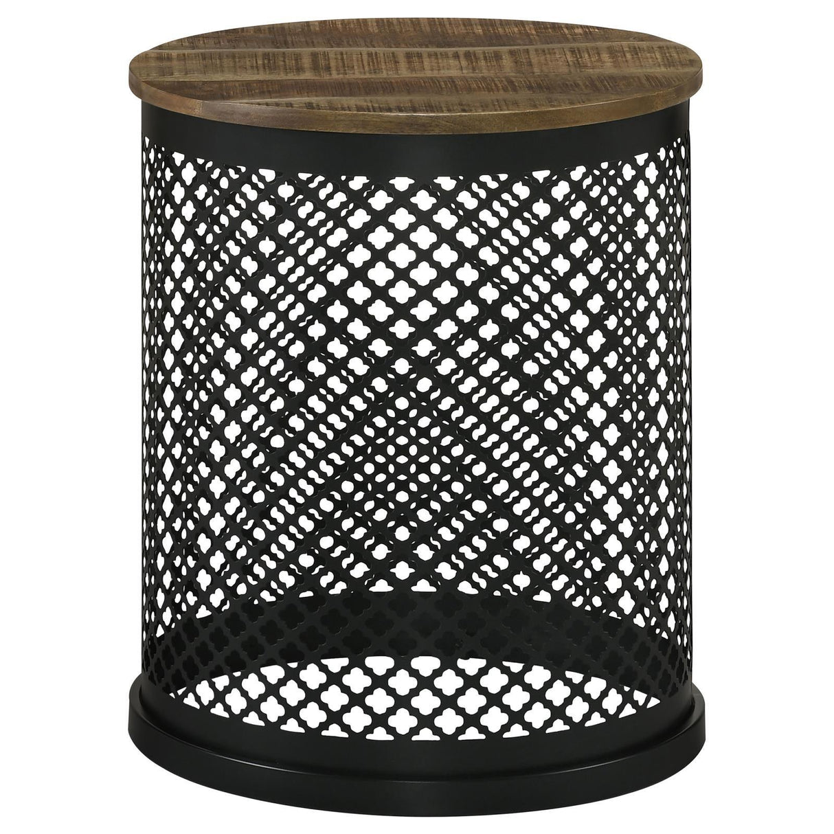 Aurora Natural/Black Round Accent Table with Drum Base by Coaster at Eve Furniture