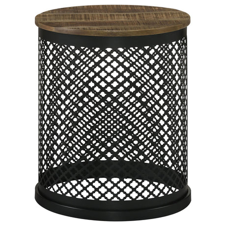 Aurora Natural/Black Round Accent Table with Drum Base by Coaster at Eve Furniture