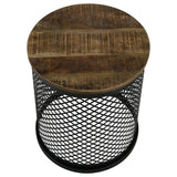 Aurora Natural/Black Round Accent Table with Drum Base by Coaster at Eve Furniture