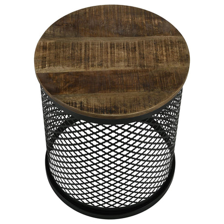 Aurora Natural/Black Round Accent Table with Drum Base by Coaster at Eve Furniture